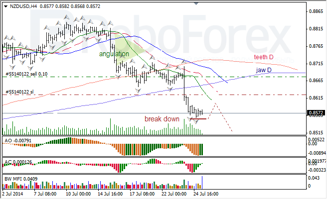 Анализ индикаторов Б. Вильямса для USD/CAD и NZD/USD на 25.07.2014