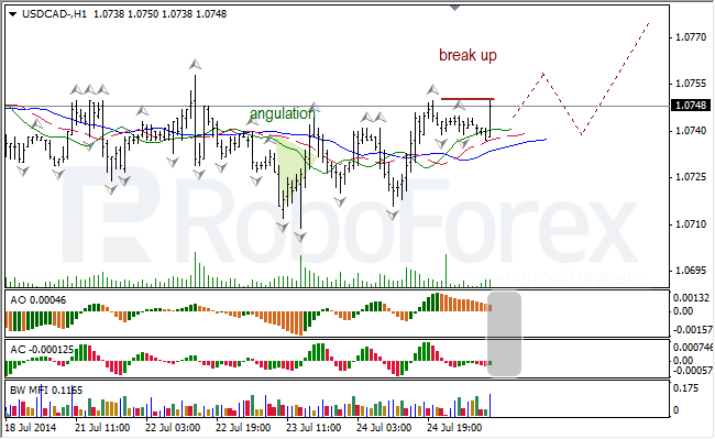 Анализ индикаторов Б. Вильямса для USD/CAD и NZD/USD на 25.07.2014