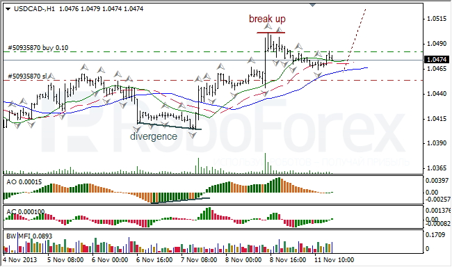 Анализ индикаторов Б. Вильямса для USD/CAD на 12.11.2013