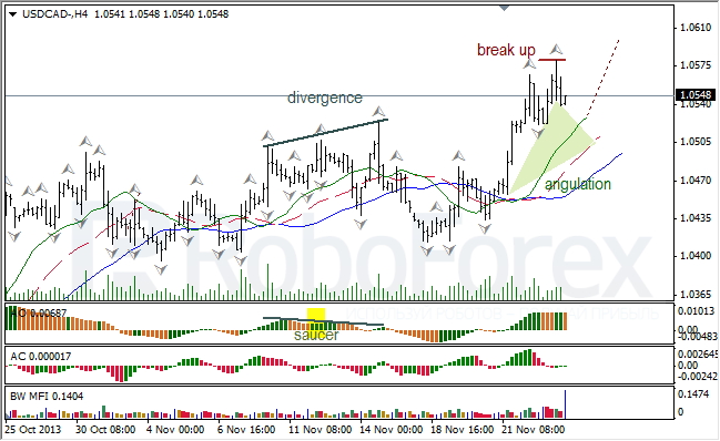 Анализ индикаторов Б. Вильямса для USD/CAD на 26.11.2013