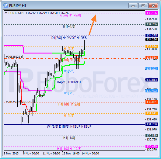 Анализ уровней Мюррея для пары EUR JPY Евро к Японской иене на 14 ноября 2013