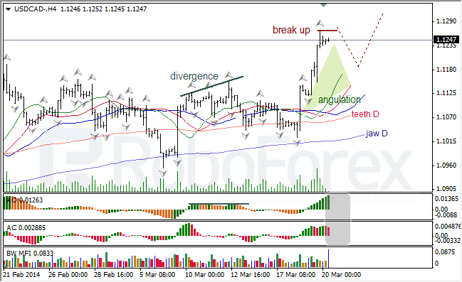 Анализ индикаторов Б. Вильямса для USD/CAD и NZD/USD на 20.03.2014 