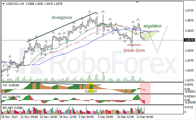 Анализ индикаторов Б. Вильямса для USD/CAD на 16.12.2013