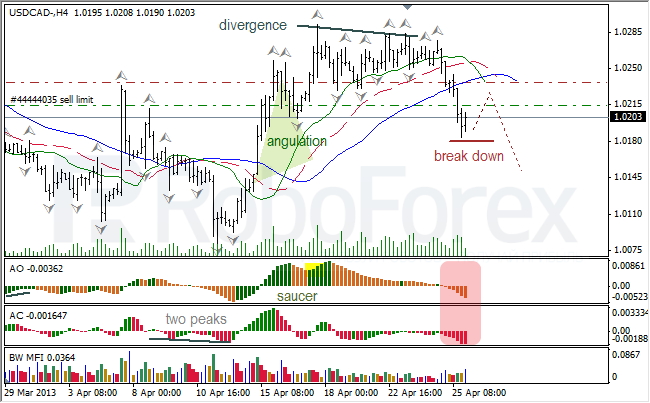 Анализ индикаторов Б. Вильямса для USD/CAD на 26.04.2013