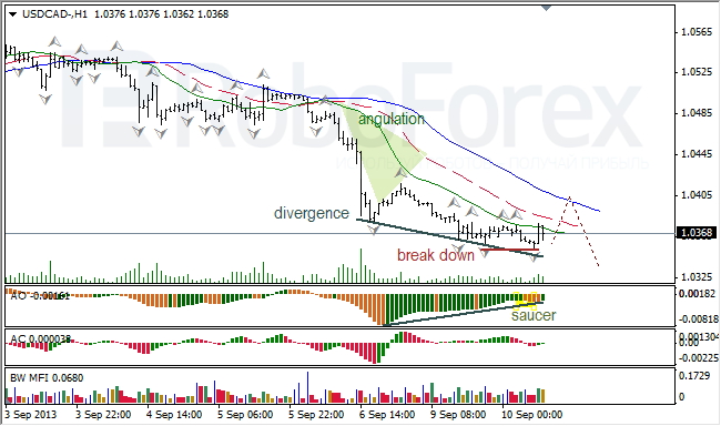 Анализ индикаторов Б. Вильямса для USD/CAD на 10.09.2013