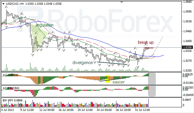 Анализ индикаторов Б. Вильямса для USD/CAD на 02.08.2013