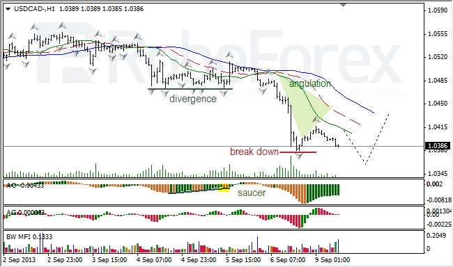 Анализ индикаторов Б. Вильямса для USD/CAD на 09.09.2013