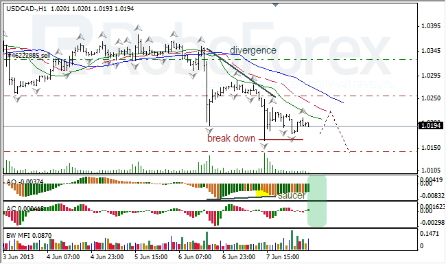 Анализ индикаторов Б. Вильямса для USD/CAD на 10.06.2013