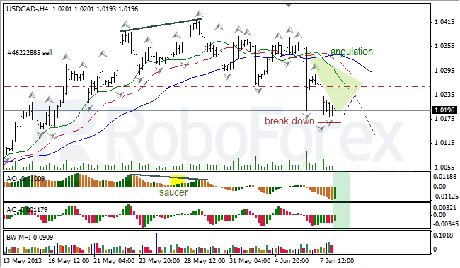 Анализ индикаторов Б. Вильямса для USD/CAD на 10.06.2013