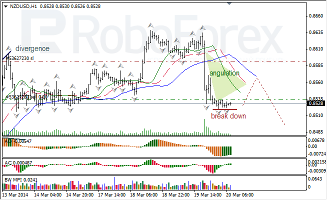 Анализ индикаторов Б. Вильямса для USD/CAD и NZD/USD на 20.03.2014 