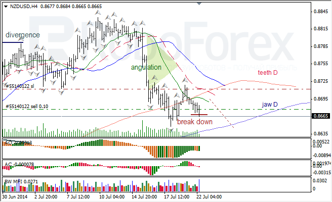 Анализ индикаторов Б. Вильямса для USD/CAD и NZD/USD на 22.07.2014