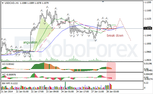 Анализ индикаторов Б. Вильямса для USD/CAD на 28.01.2014