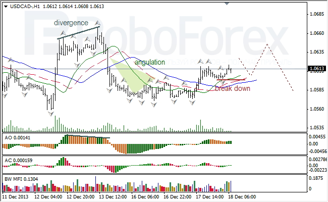 Анализ индикаторов Б. Вильямса для USD/CAD на 18.12.2013