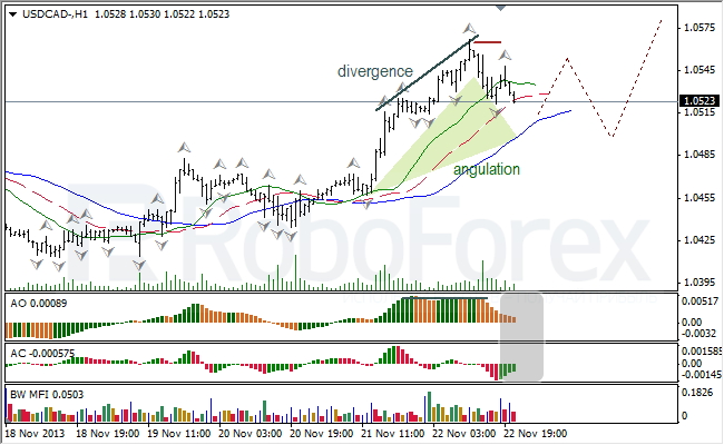 Анализ индикаторов Б. Вильямса для USD/CAD на 25.11.2013