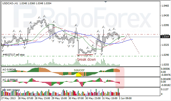 Анализ индикаторов Б. Вильямса для USD/CAD на 03.06.2013