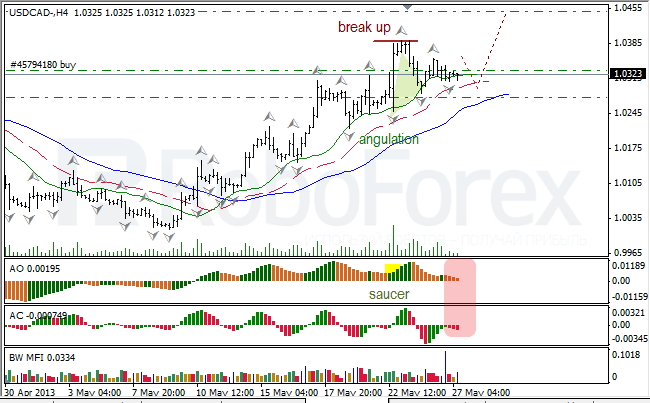 Анализ индикаторов Б. Вильямса для USD/CAD на 27.05.2013