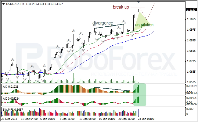 Анализ индикаторов Б. Вильямса для USD/CAD на 23.01.2014