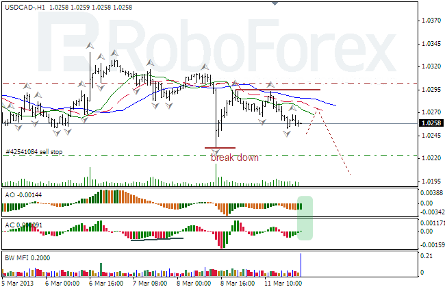 Анализ индикаторов Б. Вильямса для USD/CAD на 12.03.2013