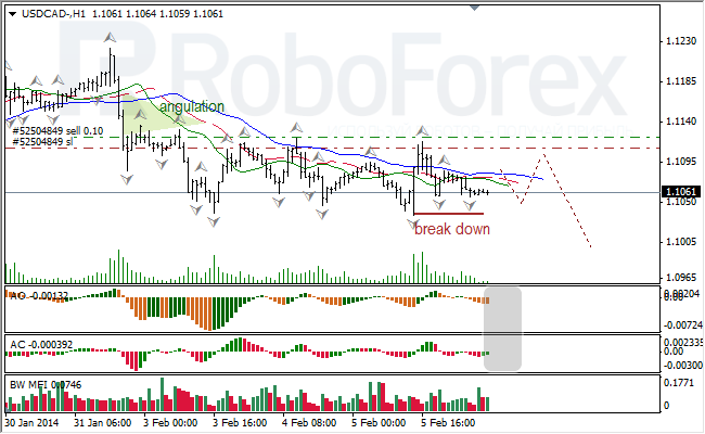 Анализ индикаторов Б. Вильямса для USD/CAD на 06.02.2014