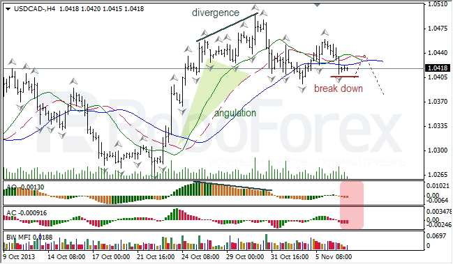 Анализ индикаторов Б. Вильямса для USD/CAD на 07.11.2013