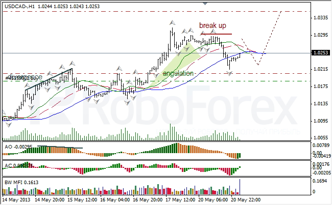 Анализ индикаторов Б. Вильямса для USD/CAD на 21.05.2013