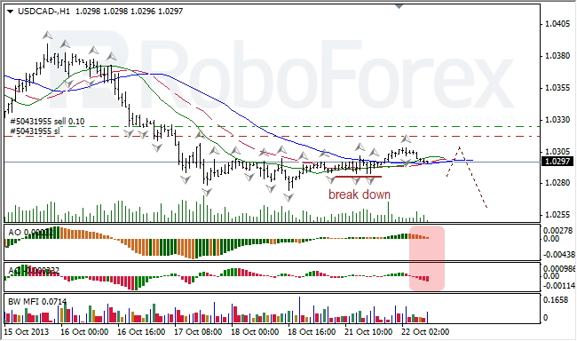 Анализ индикаторов Б. Вильямса для USD/CAD на 22.10.2013