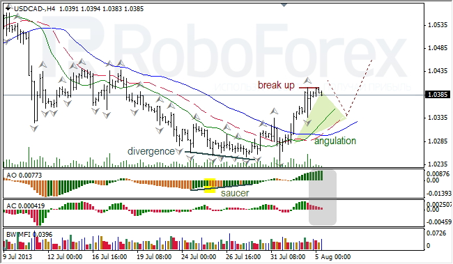 Анализ индикаторов Б. Вильямса для USD/CAD на 05.08.2013