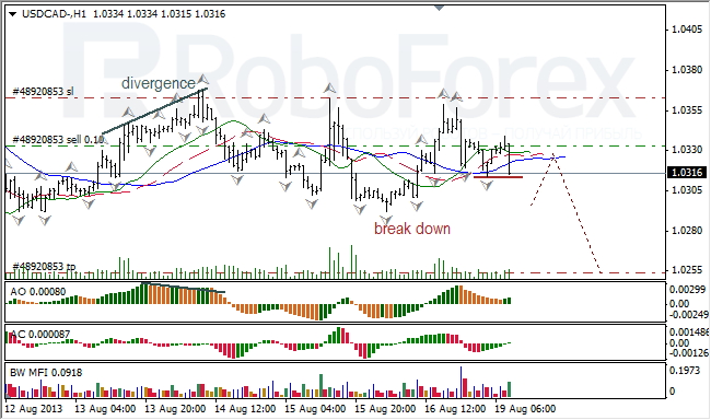 Анализ индикаторов Б. Вильямса для USD/CAD на 19.08.2013