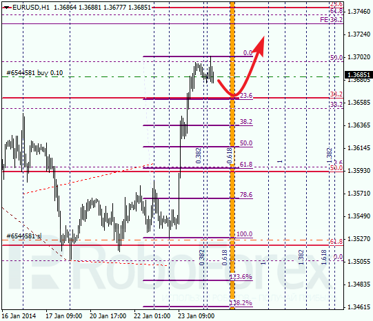 Анализ по Фибоначчи для EUR/USD Евро доллар на 24 января 2014