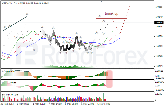 Анализ индикаторов Б. Вильямса для USD/CAD на 07.03.2013