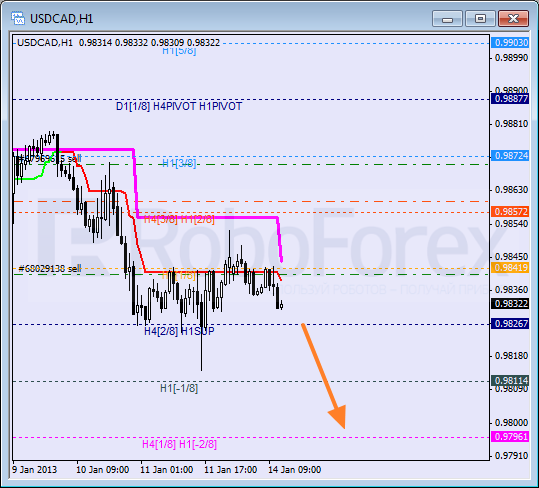 Анализ уровней Мюррея для пары USD CAD Канадский доллар на 14 января 2013