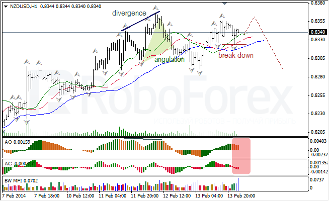 Анализ индикаторов Б. Вильямса для NZD/USD на 14.02.2014