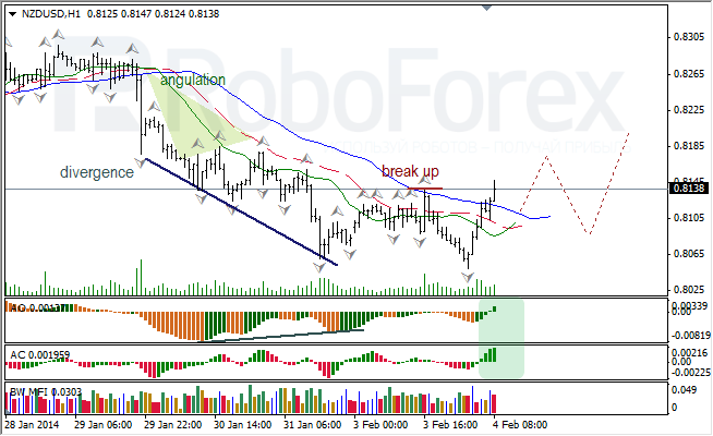 Анализ индикаторов Б. Вильямса для NZD/USD на 04.02.2014