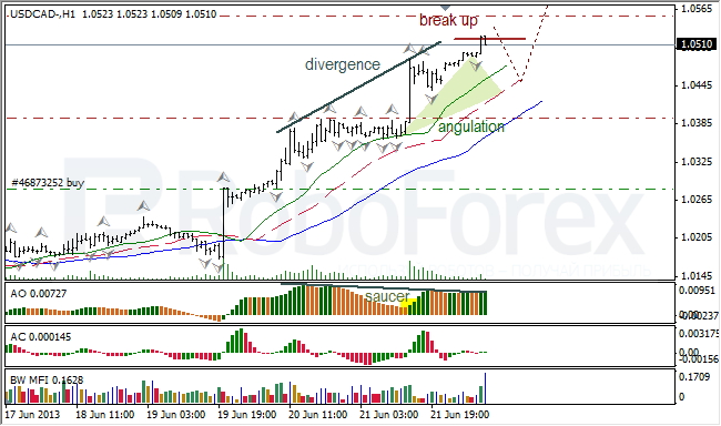 Анализ индикаторов Б. Вильямса для USD/CAD на 24.06.2013