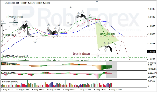 Анализ индикаторов Б. Вильямса для USD/CAD на 09.08.2013