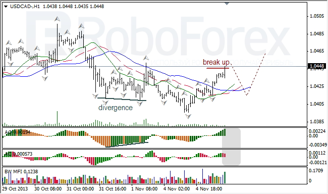 Анализ индикаторов Б. Вильямса для USD/CAD на 05.11.2013