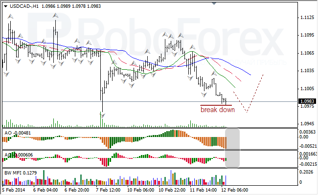 Анализ индикаторов Б. Вильямса для USD/CAD на 12.02.2014