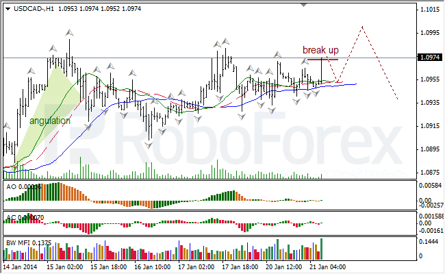 Анализ индикаторов Б. Вильямса для USD/CAD на 21.01.2014