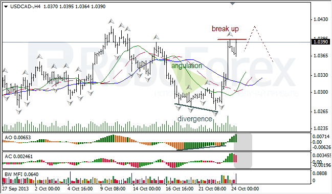 Анализ индикаторов Б. Вильямса для USD/CAD на 24.10.2013