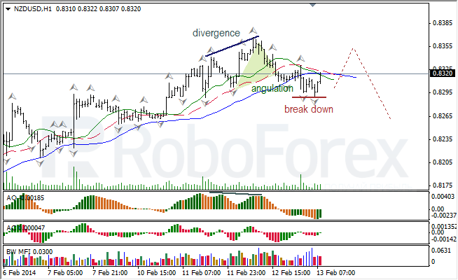Анализ индикаторов Б. Вильямса для NZD/USD на 13.02.2014