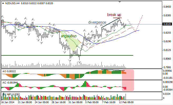 Анализ индикаторов Б. Вильямса для NZD/USD на 13.02.2014