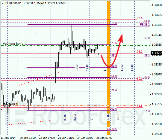 Анализ по Фибоначчи для EUR/USD Евро доллар на 28 января 2014