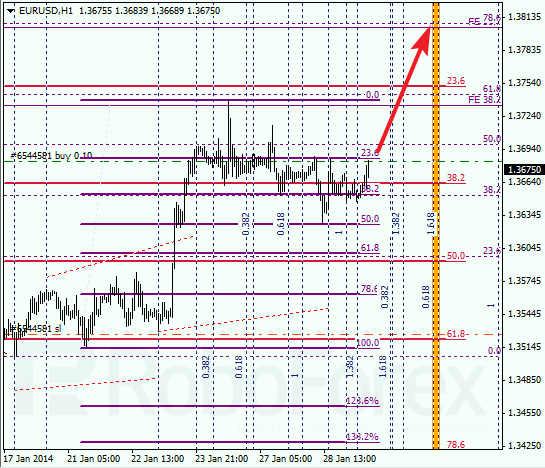 Анализ по Фибоначчи для EUR/USD Евро доллар на 29 января 2014