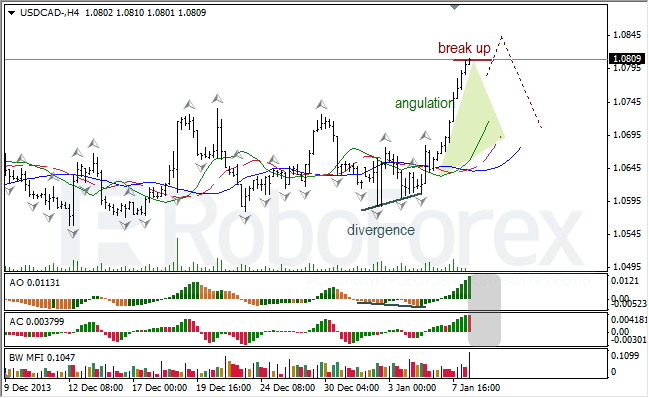 Анализ индикаторов Б. Вильямса для USD/CAD на 08.01.2014