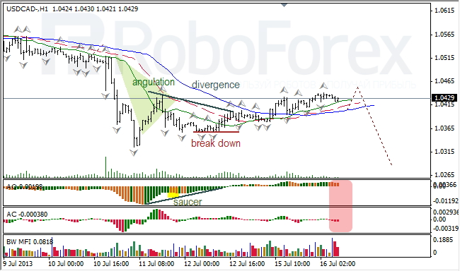 Анализ индикаторов Б. Вильямса для USD/CAD на 16.07.2013