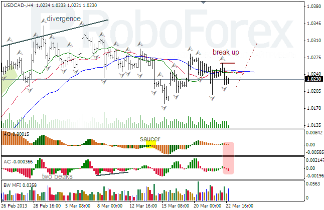 Анализ индикаторов Б. Вильямса для USD/CAD на 25.03.2013