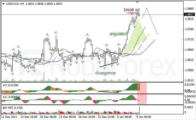 Анализ индикаторов Б. Вильямса для USD/CAD на 09.01.2014