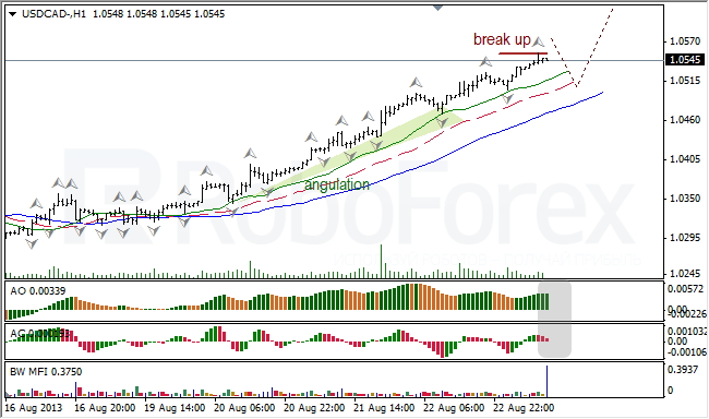 Анализ индикаторов Б. Вильямса для USD/CAD на 23.08.2013