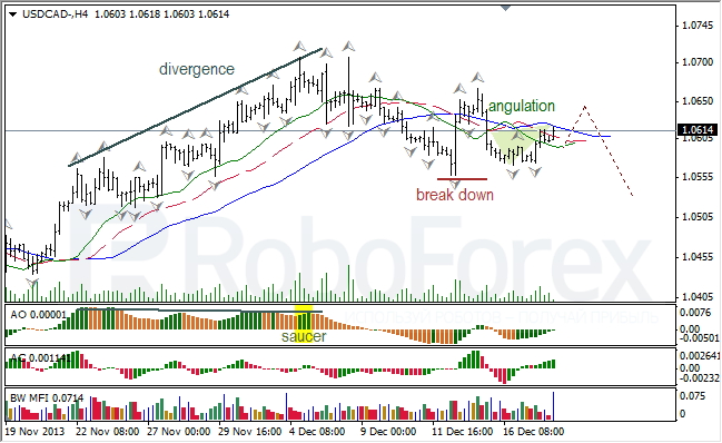 Анализ индикаторов Б. Вильямса для USD/CAD на 18.12.2013