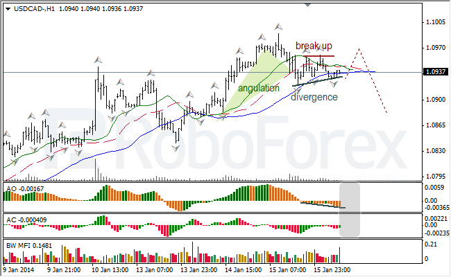 Анализ индикаторов Б. Вильямса для USD/CAD на 16.01.2014